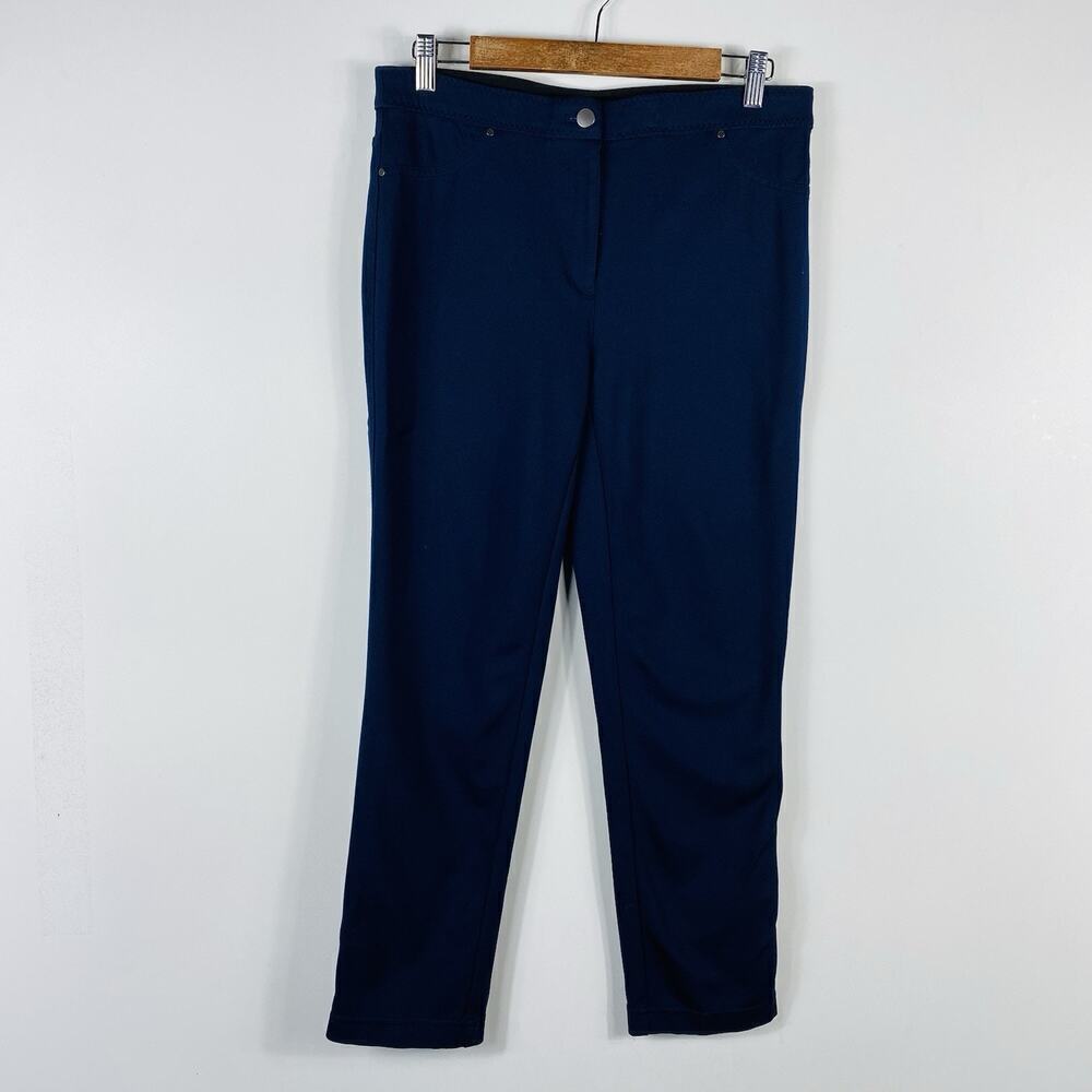 Chico's Size 6 Short 0.5 Ponte Knit Faux Pocket Pants Navy Blue